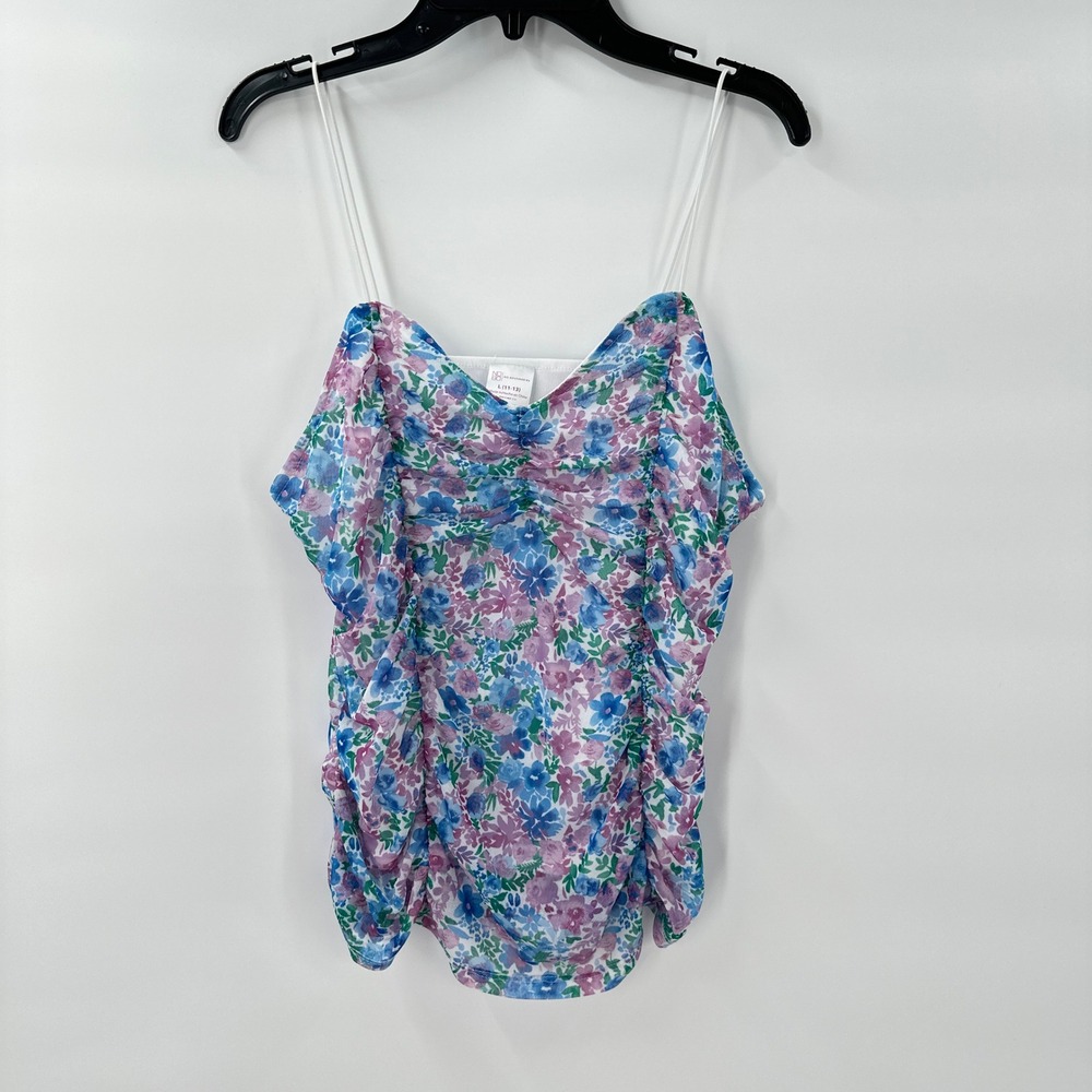 Y2K Floral Mesh Sheer Ruched‎ Camisole Top Juniors L Layered Fairycore Coquette